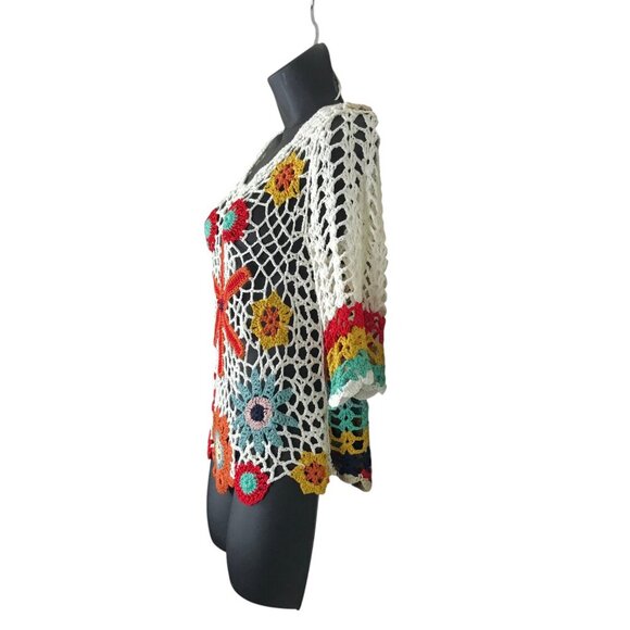 Textile Artist Crochet Floral Top Size M - Picture 4 of 5